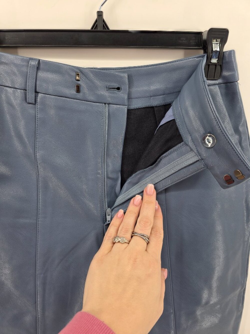 SLA Blue Vegan Leather Pants Size S Straight Leg Trousers - Picture 3 of 5